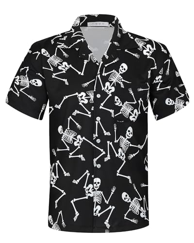 APTRO Herren Kurzarm Hemd Hawaiihemd Sommer Freizeit Hemd Party Blumen Urlaub Hemd Reise Shirt Skelett F219 3XL von APTRO