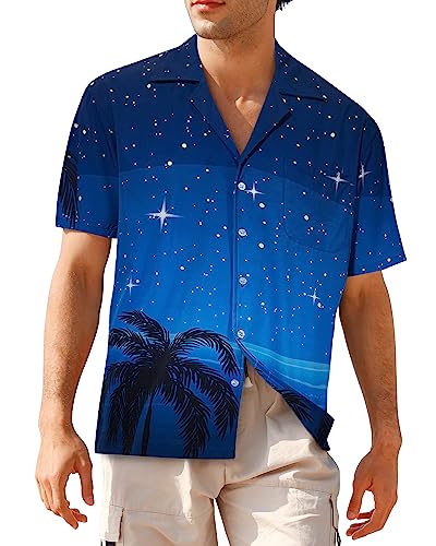 APTRO Herren Kurzarm Hemd Hawaiihemd Sommer Freizeit Hemd Party Blumen Urlaub Hemd Reise Shirt Sternen F258 L von APTRO