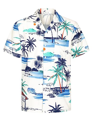 APTRO Herren Kurzarm Hemd Hawaiihemd Sommer Freizeit Hemd Party Blumen Urlaub Hemd Reise Shirt Weiß F256 5XL von APTRO