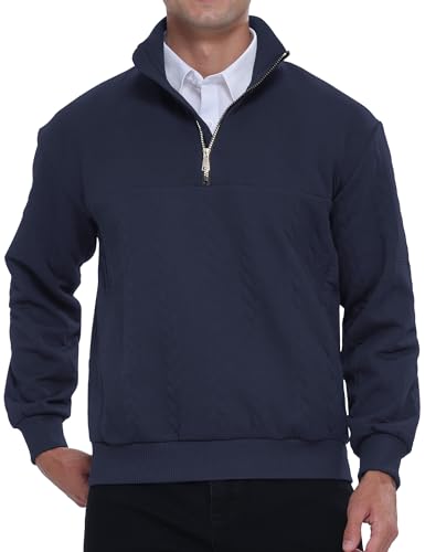 APTRO Herren Sweatshirt ohne Kapuze Pullover mit Halb-Reißverschluss & Seitentaschen Atmungsactive Sportliche Basic Langarmshirts Dunkelblau XXL von APTRO