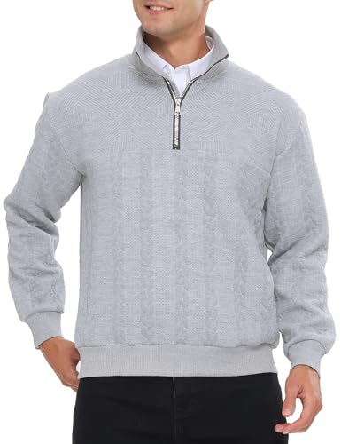 APTRO Herren Sweatshirt ohne Kapuze Pullover mit Halb-Reißverschluss & Seitentaschen Atmungsactive Sportliche Basic Langarmshirts Grau XXL von APTRO