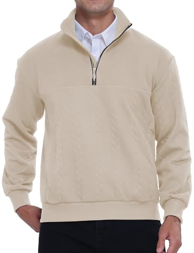 APTRO Herren Sweatshirt ohne Kapuze Pullover mit Halb-Reißverschluss & Seitentaschen Atmungsactive Sportliche Basic Langarmshirts Kaki L von APTRO