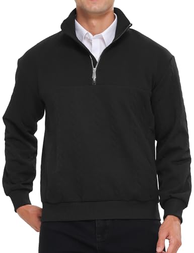 APTRO Herren Sweatshirt ohne Kapuze Pullover mit Halb-Reißverschluss & Seitentaschen Atmungsactive Sportliche Basic Langarmshirts Schwarz M von APTRO