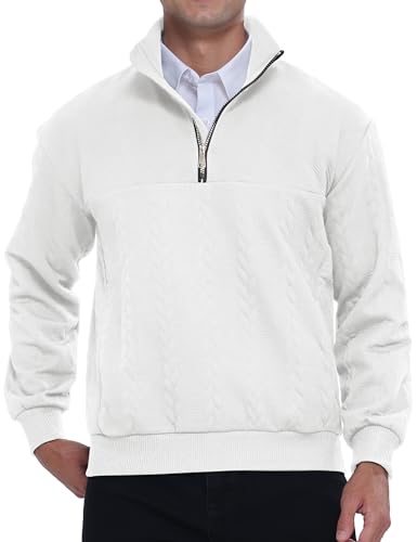 APTRO Herren Sweatshirt ohne Kapuze Pullover mit Halb-Reißverschluss & Seitentaschen Atmungsactive Sportliche Basic Langarmshirts Weiß M von APTRO