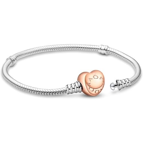 APUUESN Charms Anhänger Armband Herz Verschluss Rosegold 20CM Damen,ME Charm Moments Armbänder Sterling Silber S925,Schlangenkette Fake Bracelet,Armreif Schmuck,Geschenk für Frauen Geburtstag von APUUESN
