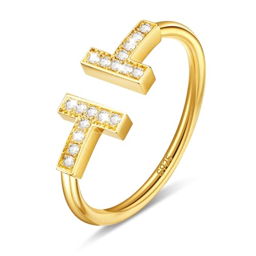 Damen Ringe Gold Wasserfest,Goldene Buchstabe T Ring Sterling Silber 925 Frauen,Schmuck,Dupes,18.Geburtstag Mädchen,Geschenke für Freundin,Geburtstag,Jahrestag,Zirkonia von APUUESN
