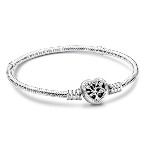APUUESN Stammbaum Charms Anhänger Armband Herz 17CM Damen,ME Charm Moments Armbänder Sterling Silber S925,Schlangenkette Fake Bracelet,Armreif Schmuck,Geschenk für Frauen Geburtstag von APUUESN