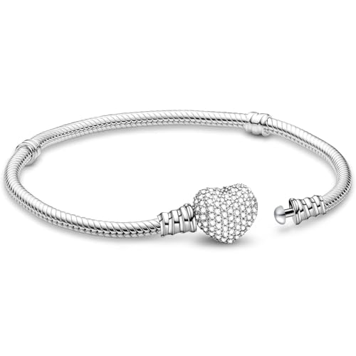 APUUESN Herzförmigem Cubic Zirkonia Charms Anhänger Armband Herz 17CM Damen,ME Charm Moments Armbänder Sterling Silber S925,Schlangenkette Fake Bracelet,Armreif Schmuck,Geschenk für Frauen Geburtstag von APUUESN