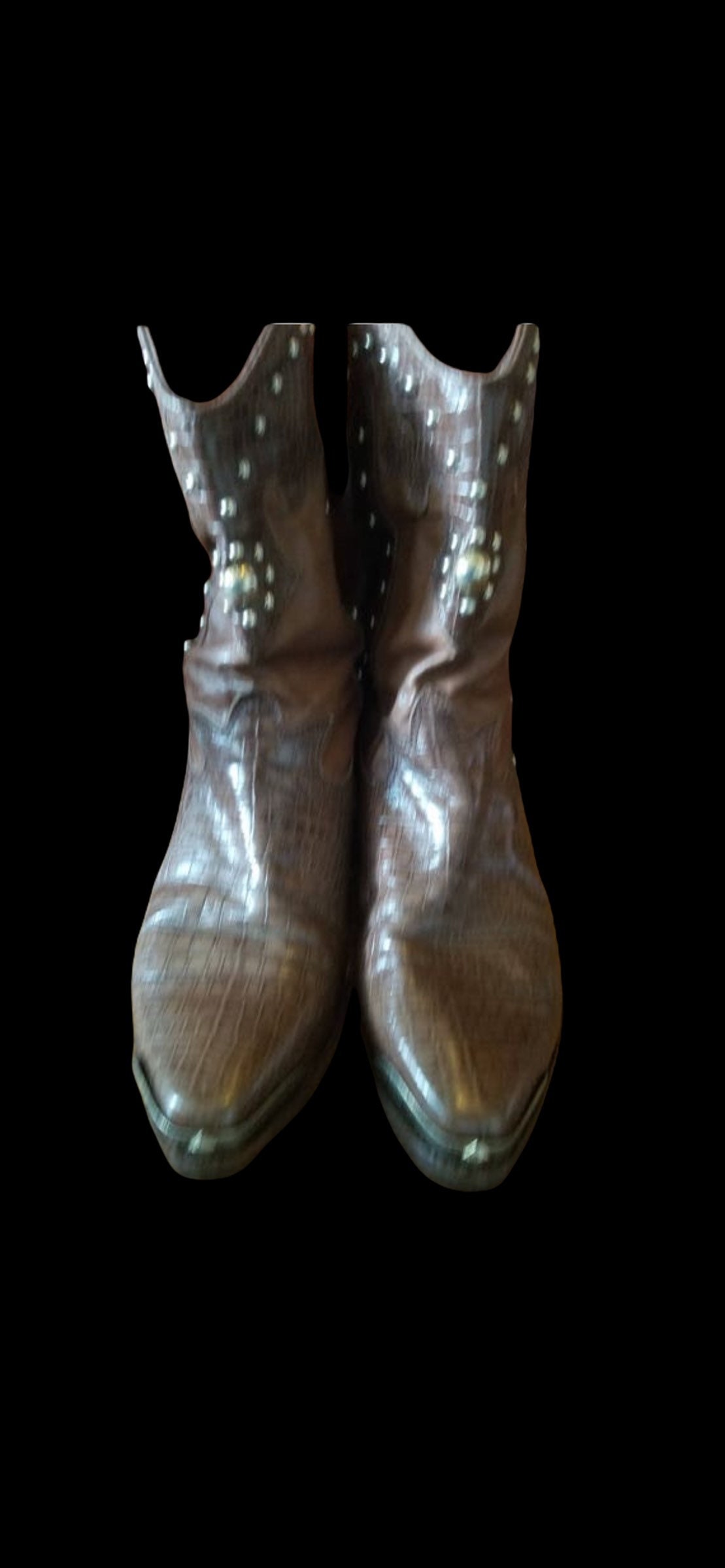 Sale Atemberaubende Circa 1980 Sternzeichen Hellbraun Geprägte Leder Slouchy Beschlagene Western Cowboy Boots Mit Metalldetails Größe 6 1/2 von APaintedLadyVintage