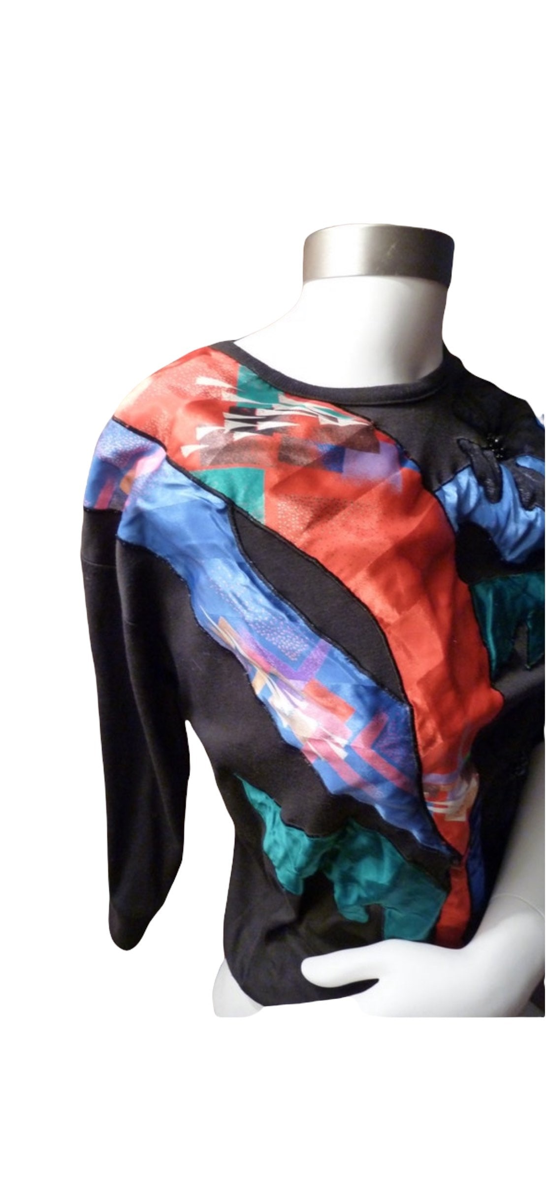 Sale Retro Abstrakt Mixed Media Liebling Circa 1980S 3/4 Lang Ärmel Slouchy Pulli Top Größe S von APaintedLadyVintage