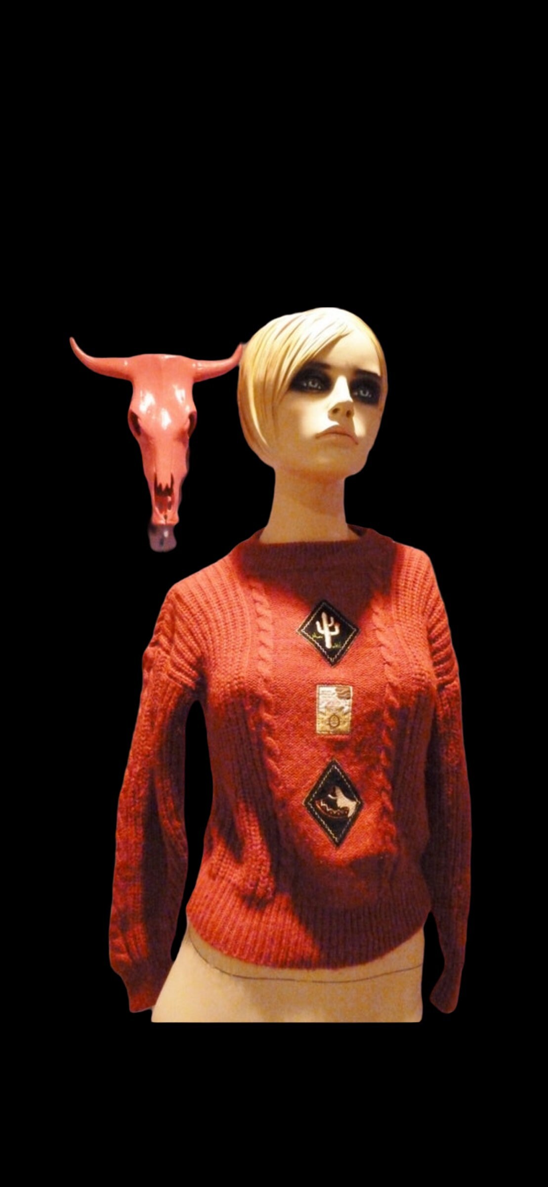 Toller Und Super Lustiger Vintage-Pullover Im Südwestlichen Stil Mit Kaktusmuster, Grob Gestrickt in Warmem, Gebranntem Orange, Größe S, M, L von APaintedLadyVintage