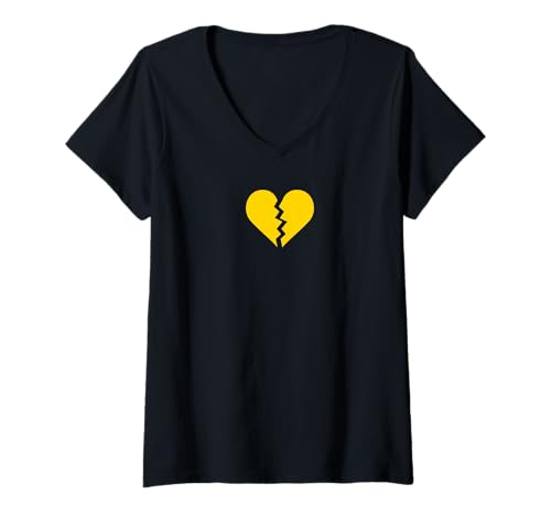 Damen Gelbes Herz Geteilt | Minimalistisches Design T-Shirt mit V-Ausschnitt Damen Gelbes Herz Geteilt | Minimalistisches Design T-Shirt mit V-Ausschnitt von APezzaniWear