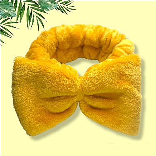 APnSH Seidiger und weicher Fellstoff, elastisches Make-up-Haar-Accessoire mit abnehmbarer Schleife am Stirnband, Gelb (1 Stück) von APnSH