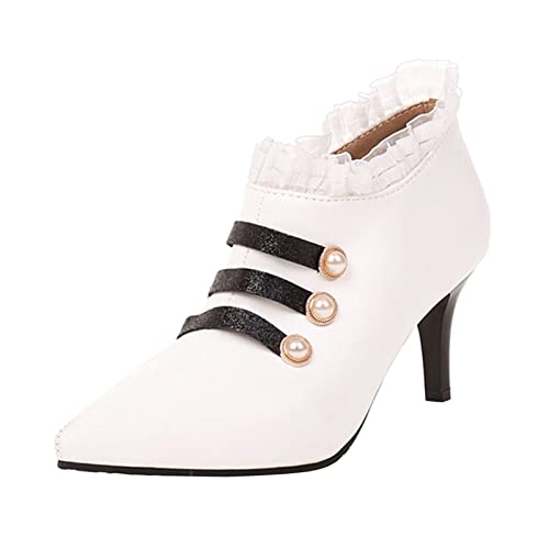 AQ899 Lace Trim Leather Sandals Ladies Close Pointed Toe Pumps Side Zipper Thin High Heels Comfortable Dress Wedding Shoes von AQ899