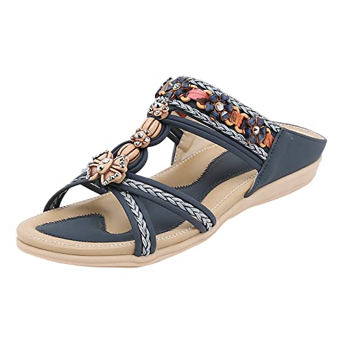 AQ899 Summer Women Slip-On Sandal, Flat Open Toe Rhinestone Slippers, Rubber Sole, Comfortable Soft Beach Shoes von AQ899