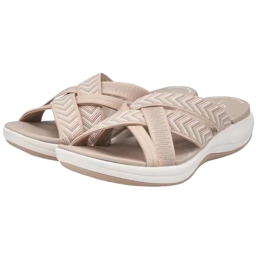 AQ899 Thick Sole Slippers Women Wedge Sandals with Cross straps Summer Orthopedic Slingback Open Toe Shoes PU Leather Non Slip Flips Flops Slip on Beach Shoes von AQ899