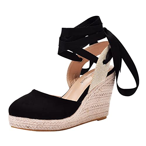 AQ899 Women Canvas Wedge Sandals, Summer Close Toe Ethnic Sandals, Lace Up Thick Soled Shoes, Breathe Comfortable Shoes von AQ899