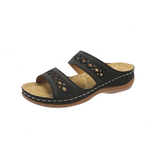 AQ899 Women Platform Orthopaedic Sandals Summer Wedge Heel Leather Slippers Non-Slip Beach Slip-on Sandals von AQ899