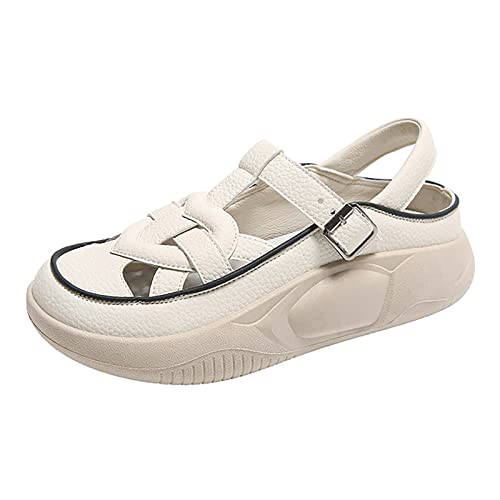 AQ899 Women Single Shoes, Women's Sandals 2023 Thick Sole Outwear Breathable Woven Heart Hole Shoes Soft Flat Bottom Hollow Out Single Shoes for Going Out von AQ899