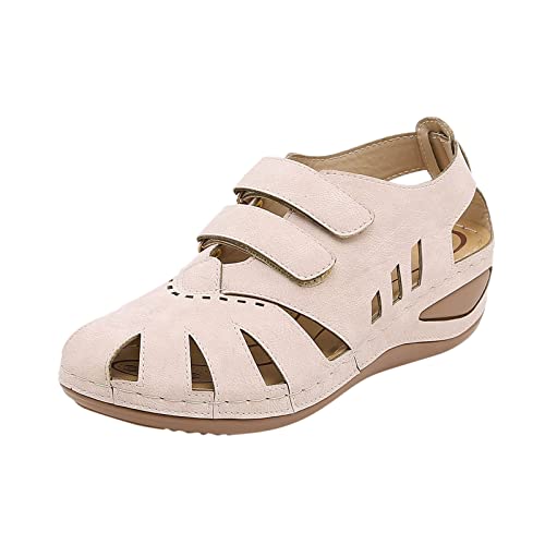 AQ899 Women Summer Orthopaedic Hollow Sandals Solid Hook Loop Wedges Sandals Round Toe Comfortable Beach Shoes Breathe Summer Spotr Shoes von AQ899