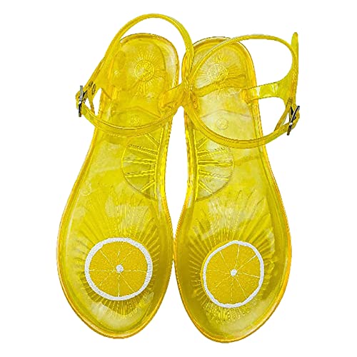 AQ899 Women Transparent Jelly Shoes Summer Flat Flip Flops With Buckle Straps Fruit Pattern Sandals Beach Shoes Bright Color Slippers von AQ899