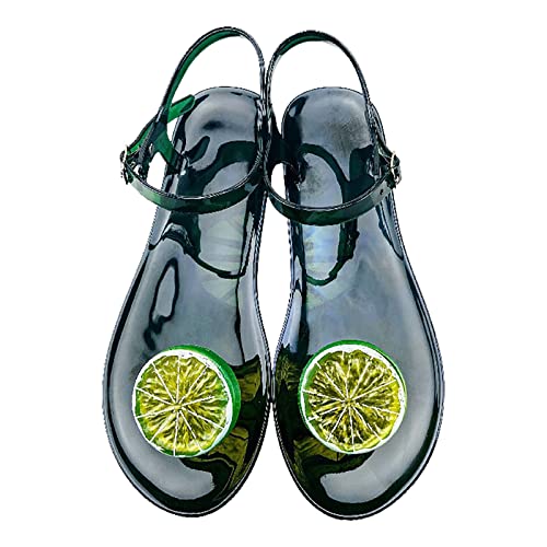 AQ899 Women Transparent Jelly Shoes Summer Flat Flip Flops With Buckle Straps Fruit Pattern Sandals Beach Shoes Bright Color Slippers von AQ899