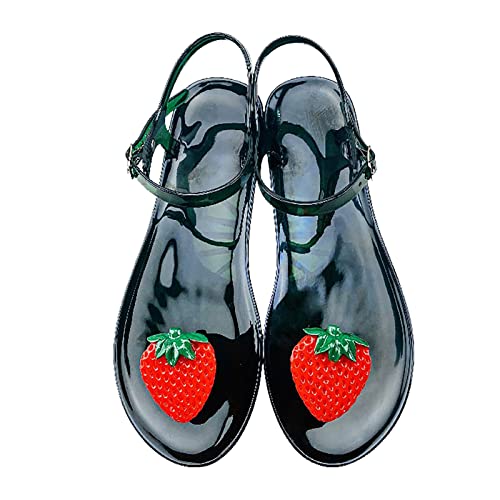 AQ899 Women Transparent Jelly Shoes Summer Flat Flip Flops With Buckle Straps Fruit Pattern Sandals Beach Shoes Bright Color Slippers von AQ899