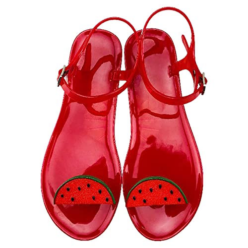 AQ899 Women Transparent Jelly Shoes Summer Flat Flip Flops With Buckle Straps Fruit Pattern Sandals Beach Shoes Bright Color Slippers von AQ899