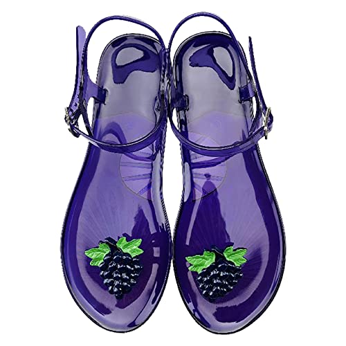 AQ899 Women Transparent Jelly Shoes Summer Flat Flip Flops With Buckle Straps Fruit Pattern Sandals Beach Shoes Bright Color Slippers von AQ899