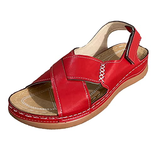 AQ899 Women's Casual Wedges Sandals Thick-Soled Leisure Shoes Breathable Slip-On Cross Straps Sandals With Rubber Sole Beach Shoes von AQ899