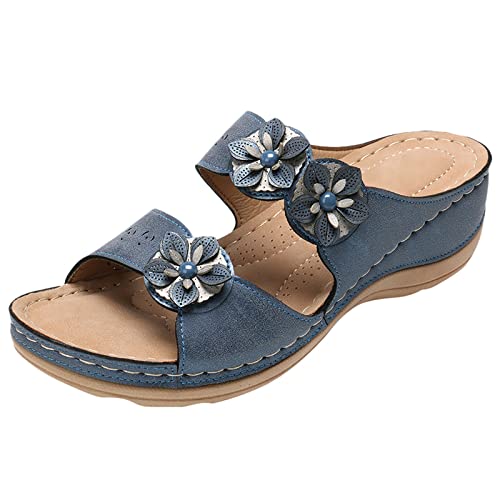 AQ899 Women's Open Toe Orthopaedic Sandals Summer Wedge Slippers with Soft Rubber Comfortable Roman Flat Slippers Slingback Sandals With Flower Outdoor Slides Bohemian Shoes von AQ899