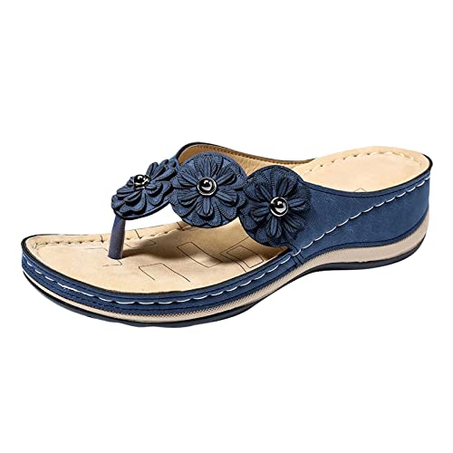 AQ899 Women's Orthopaedic Flip Flops, Comfortable Soft Slip-On Sandals, Summer Wedge Embroidery Sandals, Roman Flat Slippers with Rubber Sole, Outdoor Slides Bohemian Shoes von AQ899