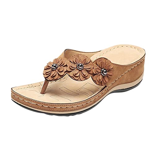 AQ899 Women's Orthopaedic Flip Flops Summer Wedge Toe Separator Sandals With Soft Rubber Comfortable Retro Embroidered Flat Slippers Slingback Sandals Outdoor Slides Bohemian Beach Shoes von AQ899