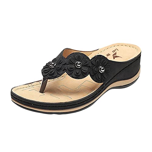 AQ899 Women's Orthopaedic Flip Flops Summer Wedge Toe Separator Sandals With Soft Rubber Comfortable Retro Embroidered Flat Slippers Slingback Sandals Outdoor Slides Bohemian Beach Shoes von AQ899