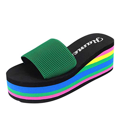 AQ899 Women's Orthopaedic Slip-Ins Sandals Summer Outdoor Wedge Knit Slippers with Colored Sole Open Toe Slingback Slides With Arch Support Footbed Thick Sole Beach Shoes von AQ899