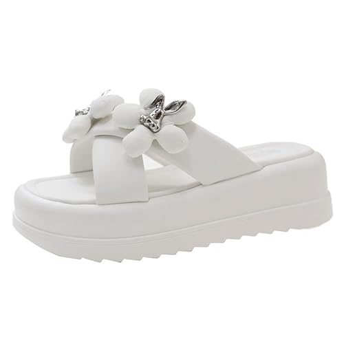 AQ899 Women's Slip on Sandals with Bright Diamond Outdoor Elegant Cross Straps Flower Slippers Summer Beach Platform Shoes Thick Sole Open Toe Slides von AQ899