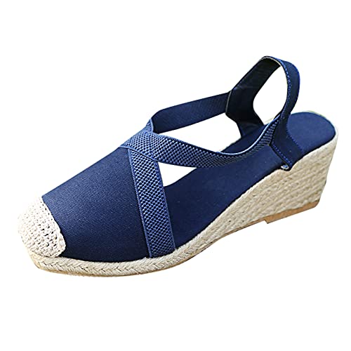 AQ899 Women's Wedges Sandals with Buckle Straps Summer Orthopedic Thick Sole Slippers Close Toe Shoes with Woven Sole Beach Shoes von AQ899
