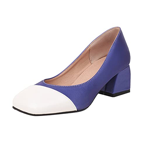 Close Square Toe Pumps Ladies Slip-On Leather Sandals Low Chunky Heels Fashion Color Blocking Shoes Comfortable Dress Wedding Shoes von AQ899