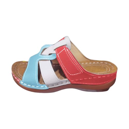 Women Wedge Sandals Summer Open Toe Slip on Slippers with Cross Color Straps Thick Sole and Slingback Shoes Lady Fashion Casual Shoes von AQ899