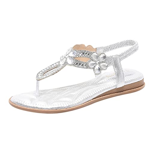 Women Wedges Rhinestone Slingback Sandals Elastic Ankle Strap Casual Beach Shoes Slip-On Toe Separator Orthopaedic Sandals Outdoor Party Flip Flops Bohemian Strappy Shoes von AQ899