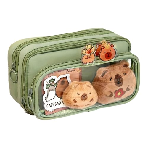AQCQDQ Capybara Federmäppchen, Großes Fassungsvermögen Mehrlagig Capybara Federmäppchen, Niedliches Capybara Federmäppchen für Kinder, Großes Fassungsvermögen Federmäppchen mit Reißverschluss (Grün) von AQCQDQ