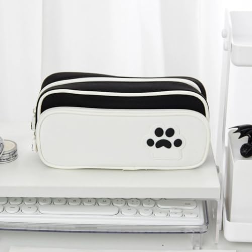 AQCQDQ Multifunktionales Große Eröffnung Federmappe, Design der Katzenpfote Langlebig und Wasserdicht, Teenager Federtaschen Pencil Case mit Grossem Pencil Case für Kinder Schule (schwarz,22cm) von AQCQDQ