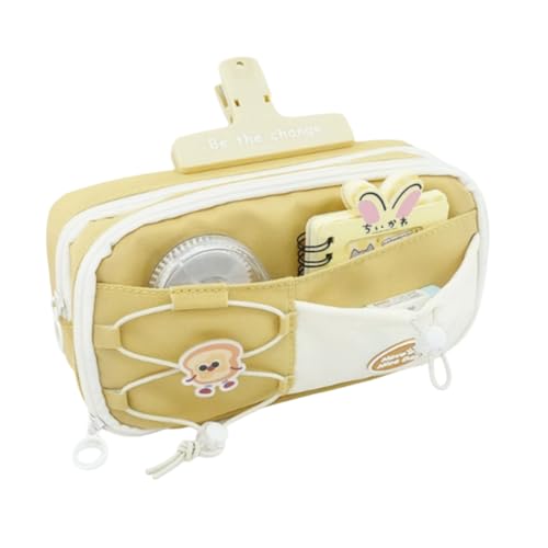 AQCQDQ Niedliches Capybara Federmäppchen Mit Capybara Clip Aufklebern, Mehrschichtige Stifttasche, Federmäppchen Mit Reißverschluss Niedlicher Schreibwaren Organizer Für Stifte (Gelb,22cm) von AQCQDQ