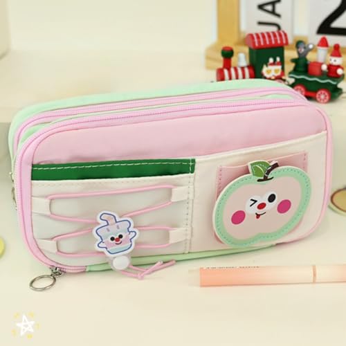 AQCQDQ Niedliches Capybara Federmäppchen Mit Capybara Clip Aufklebern, Mehrschichtige Stifttasche, Federmäppchen Mit Reißverschluss Niedlicher Schreibwaren Organizer Für Stifte (Rosa,22cm) von AQCQDQ