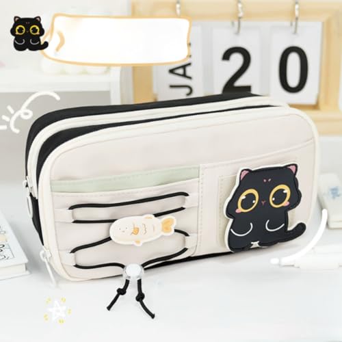 AQCQDQ Niedliches Capybara Federmäppchen Mit Capybara Clip Aufklebern, Mehrschichtige Stifttasche, Federmäppchen Mit Reißverschluss Niedlicher Schreibwaren Organizer Für Stifte (schwarz,22cm) von AQCQDQ