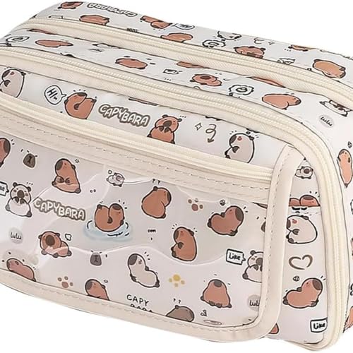 AQCQDQ Niedliches Capybara Federmäppchen Mit Fächern, Niedliche Federmäppchen Mit Großem Fassungsvermögen Mit Flexiblem Design für Schule, Mädchen Jungen schulsachen Federmappe (Gelb,22cm) von AQCQDQ