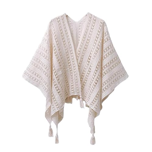 Damen Weiche Schlichte Poncho Capes Retro Cardigans Pullover Frühling Sommer Herbst Gestrickt Dekorativ Umschlagtuch Schal Damen Schal Wickel Poncho Boho Häkel Cardigan Umhang (Weiß,Einheitsgröße) Damen Weiche Schlichte Poncho Capes Retro Cardigans Pullover Frühling Sommer Herbst Gestrickt Dekorativ Umschlagtuch Schal Damen Schal Wickel Poncho Boho Häkel Cardigan Umhang (Weiß,Einheitsgröße) von AQCQDQ