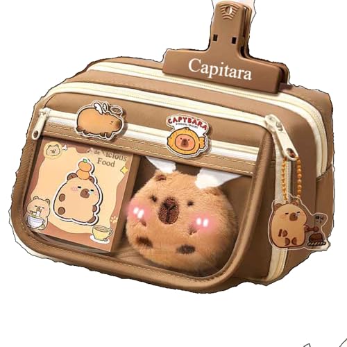 Federmäppchen Capybara Mäppchen, Capybara Large Capacity Pencil Pouch,Großes Fassungsvermögen,Federmäppchen Weit öffnender Stiftbeutel mit Fächern Süßes Design,Stickers for Teen Boys Girls (22 cm) von AQCQDQ