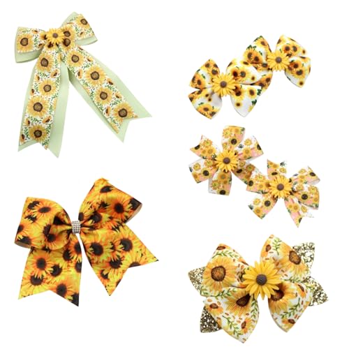 Haarschleifen Clip, Sonnenblume Schleifen Haarspangen, Schleifen Haarbänder Haarnadelschleife, Haarschleifen für Damen Haarklammern mit Blumenmuster (A) von AQCQDQ
