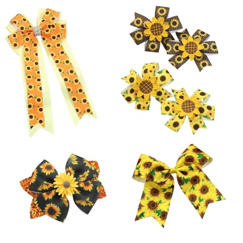 Haarschleifen Clip, Sonnenblume Schleifen Haarspangen, Schleifen Haarbänder Haarnadelschleife, Haarschleifen für Damen Haarklammern mit Blumenmuster (B) von AQCQDQ